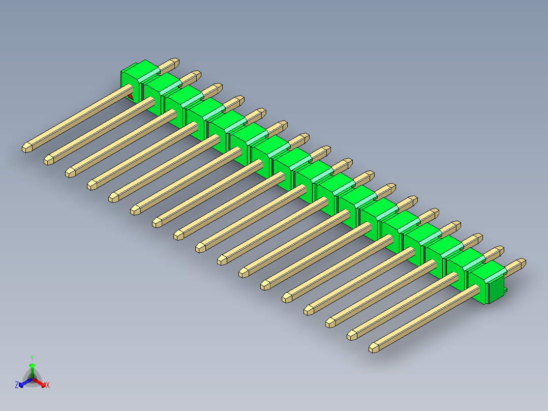 彩色公头100mil（2.54mm）系列-DS1021_green_1x17p_100mil_Type5_rev1.0正等轴测图