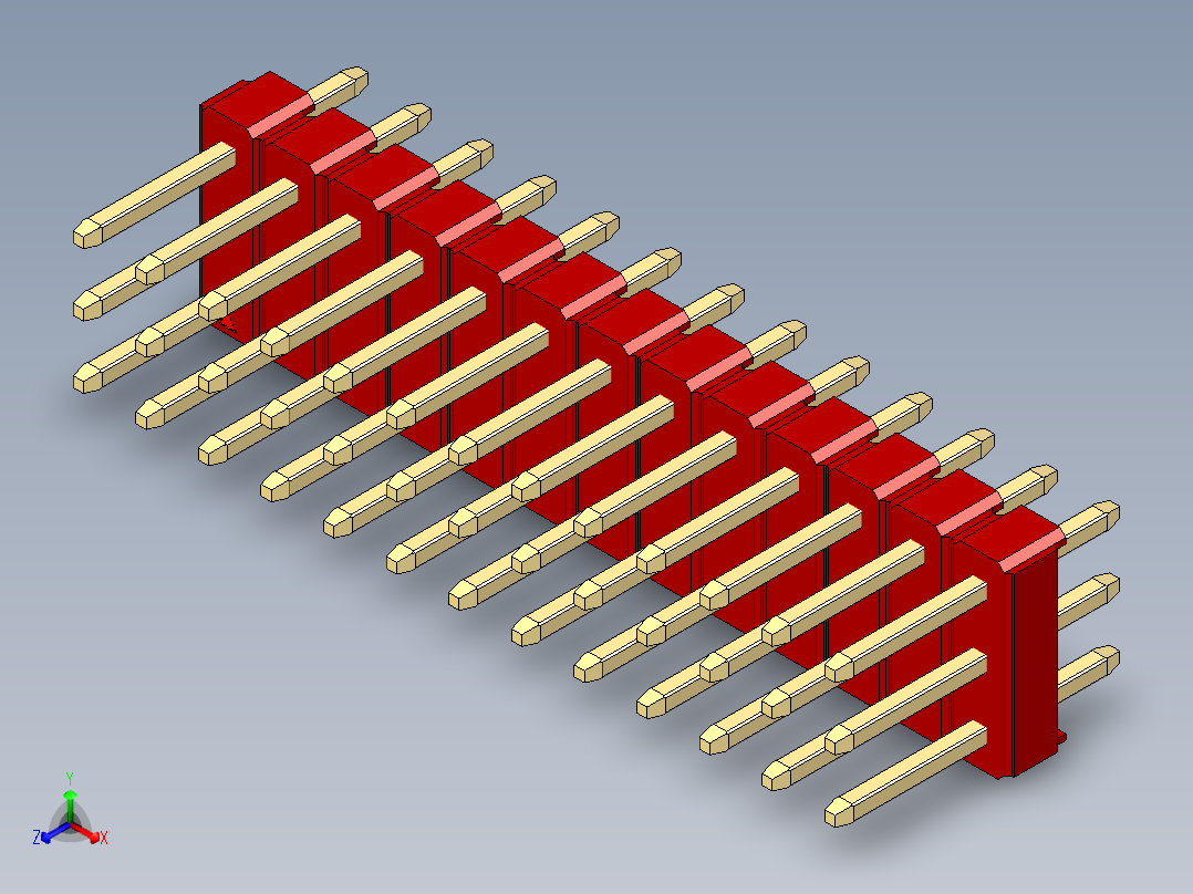彩色公头100mil（2.54mm）系列-DS1021_red_3x13p_100mil_Type1_rev1.0主视图