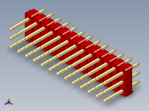 彩色公头100mil（2.54mm）系列-DS1021_red_3x13p_100mil_Type1_rev1.0正等轴测缩略图