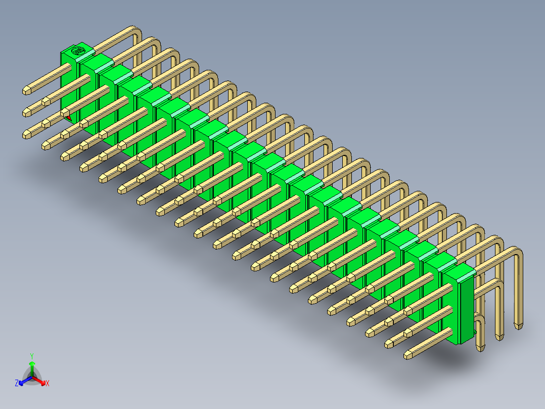 彩色公排针 100mil 2.54mm 系列-DS1022_green_3x21p_100mil_TypeD_rev1.0正等轴测图