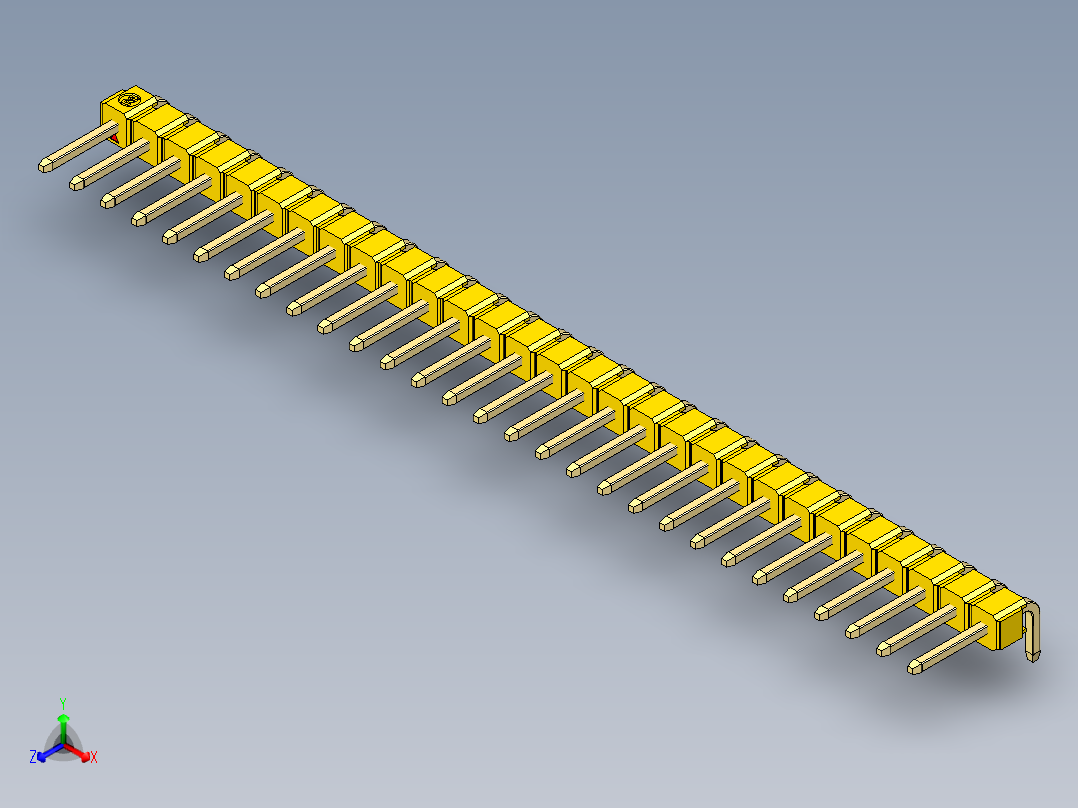 彩色公排针 100mil 2.54mm 系列-DS1022_yellow_1x29p_100mil_TypeD_rev1.0主视图