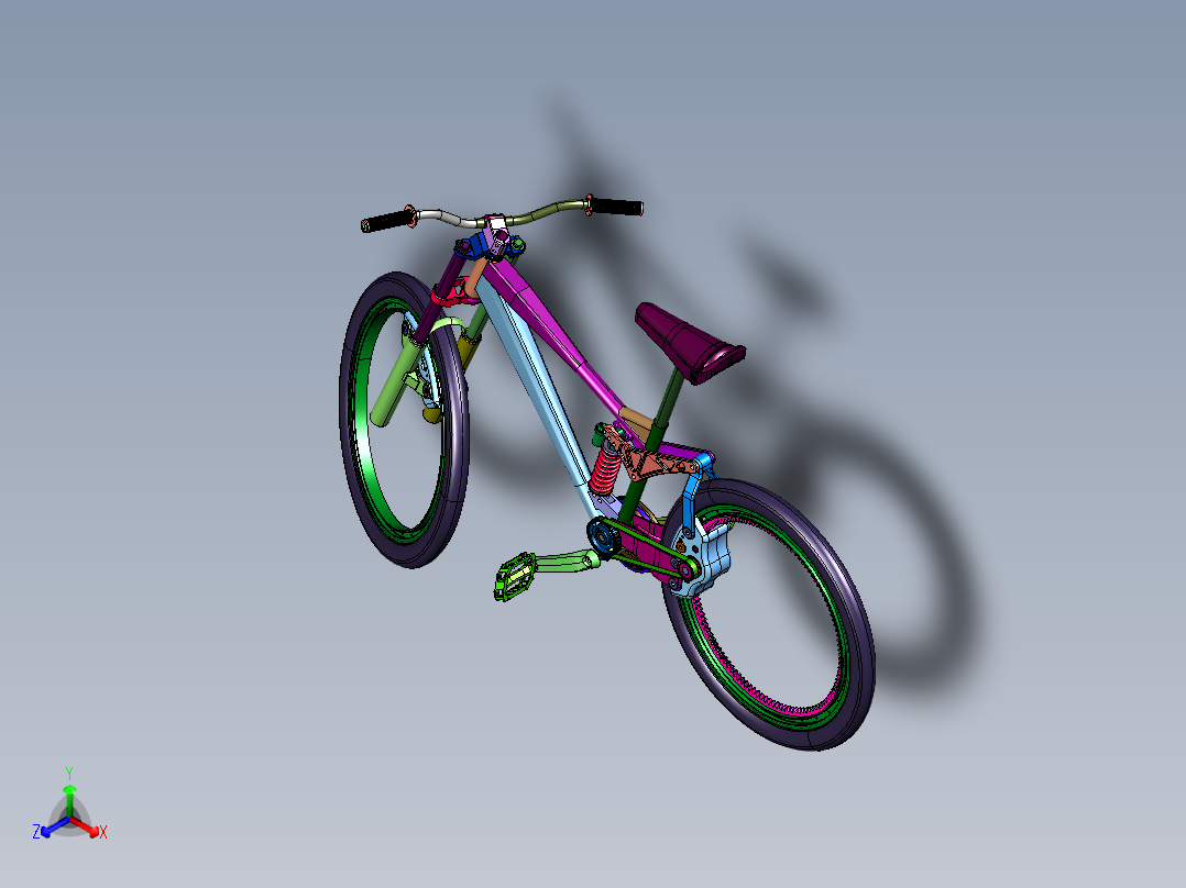 未来派无轮毂空心自行车正等轴测图