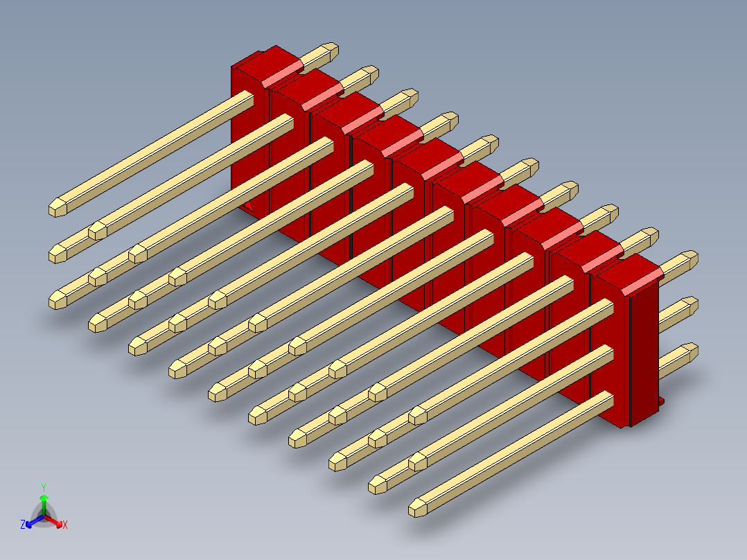 彩色公头100mil（2.54mm）系列-DS1021_red_3x10p_100mil_Type5_rev1.0主视图