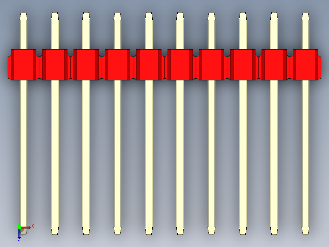 彩色公头100mil（2.54mm）系列-DS1021_red_3x10p_100mil_Type5_rev1.0俯视图
