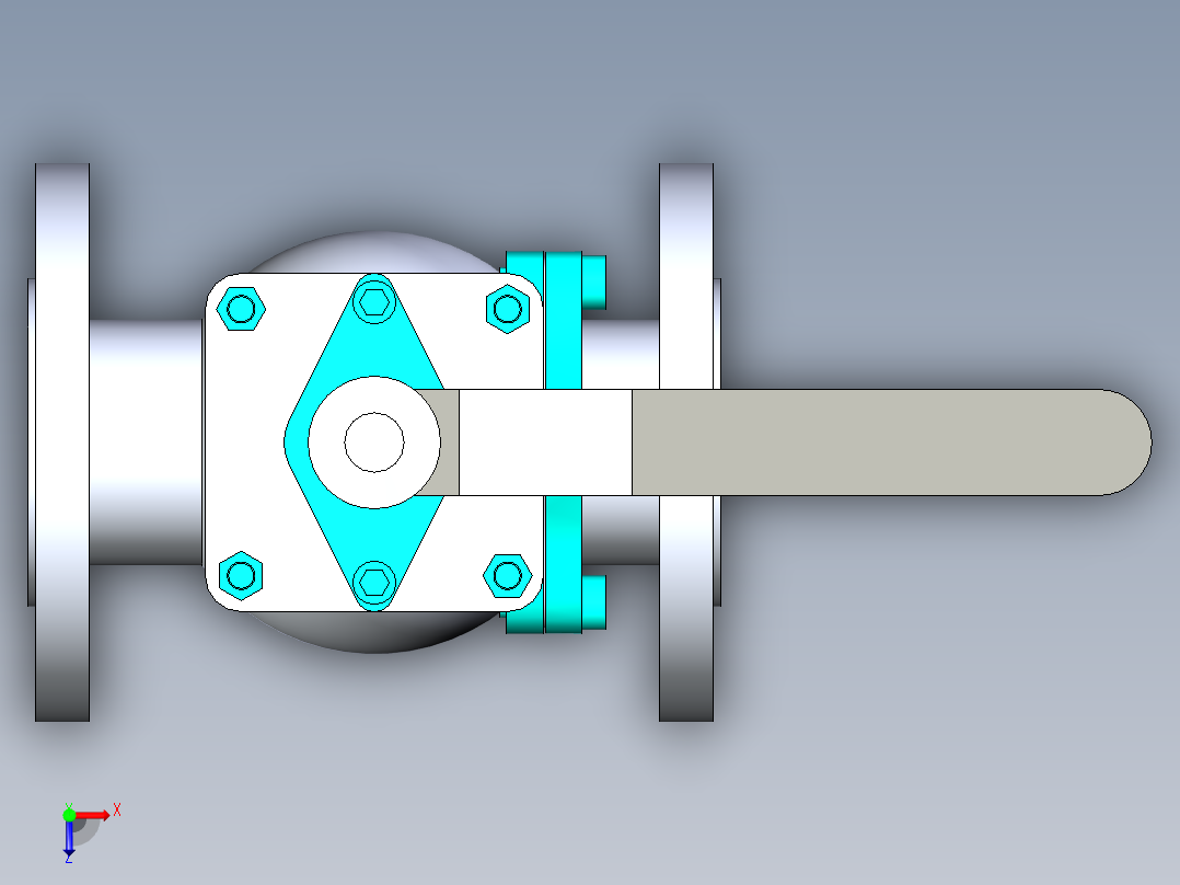 管道手动球阀-水管开关阀-手动阀门法兰连接球阀[40]俯视图