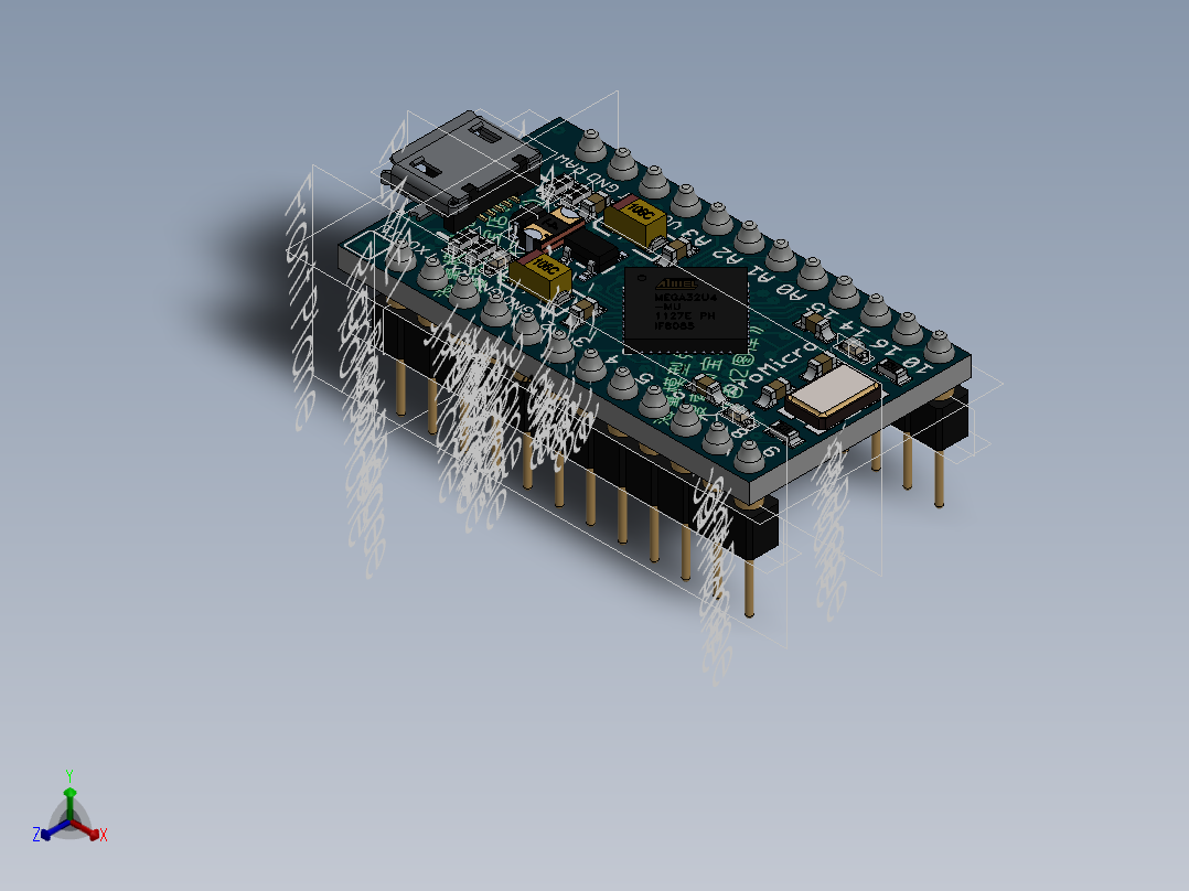 电路板arduino-pro-micro SW STP正等轴测图