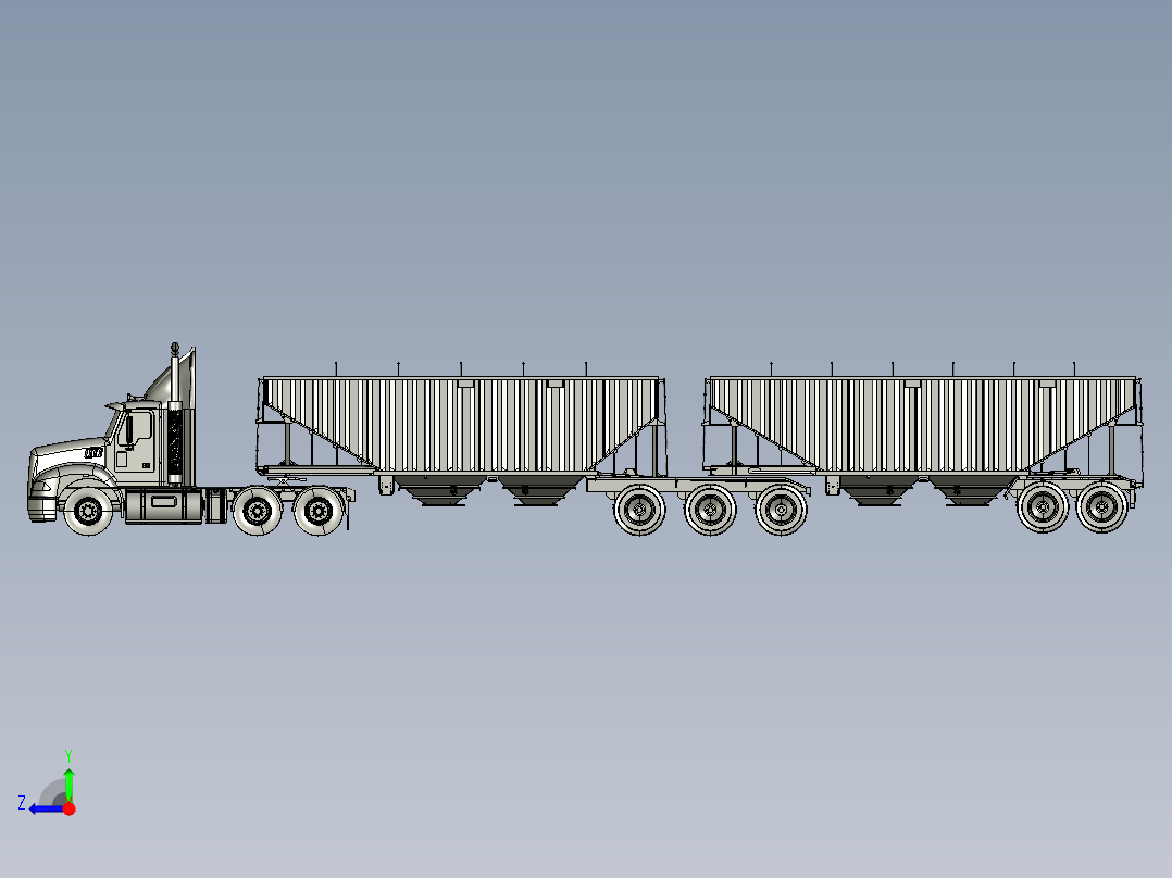 28-超级+B+谷物拖车与麦克卡车 3d模型图纸右视图