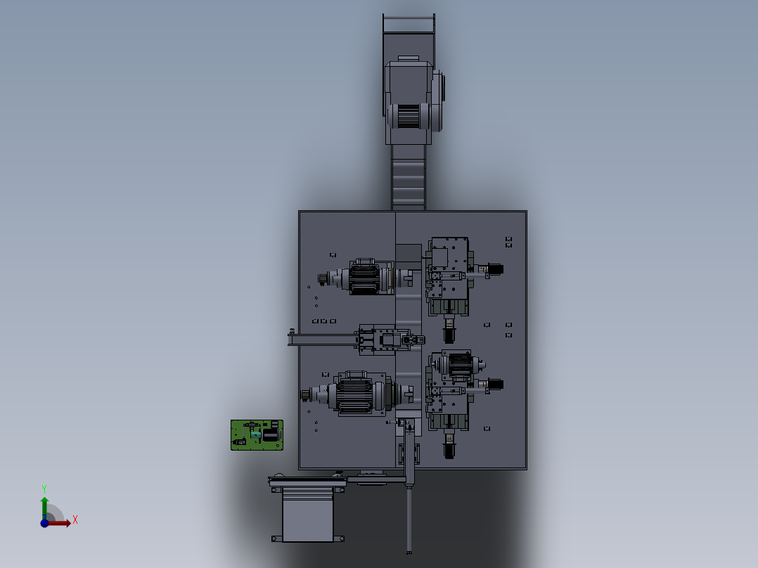 数控机床、某声控产品加工机床设备3D模型图纸 SolidWorks设计 附bip渲染图前视图