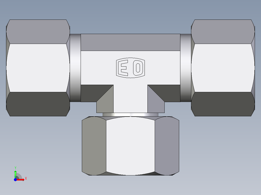 卡套式工业通用硬管接头EO_Swivel_nut_branch_tee_ET14ZS71前视图