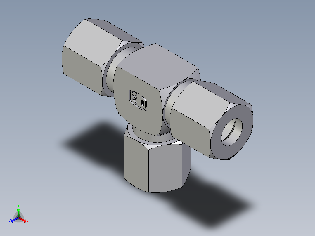 卡套式工业通用硬管接头EO_Union_tee_T06ZLLCF正等轴测图