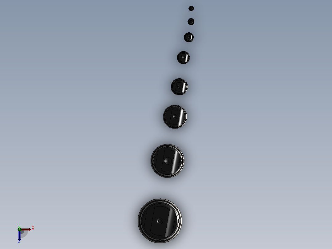 从#0到#7的莫氏锥度集合俯视图