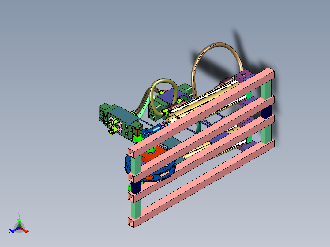 双气缸旋转输出机正等轴测图