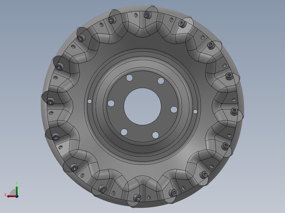 辊子密集排布式麦克纳姆轮后视图