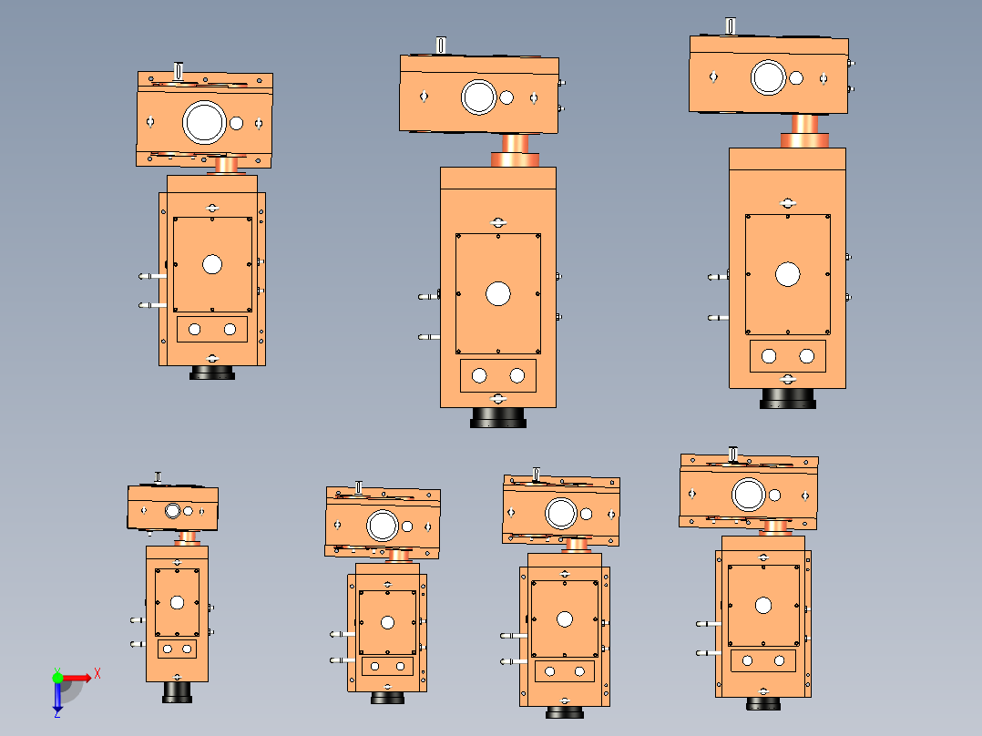 SZ系列锥形双螺杆挤出机齿轮箱7种型号模型俯视图