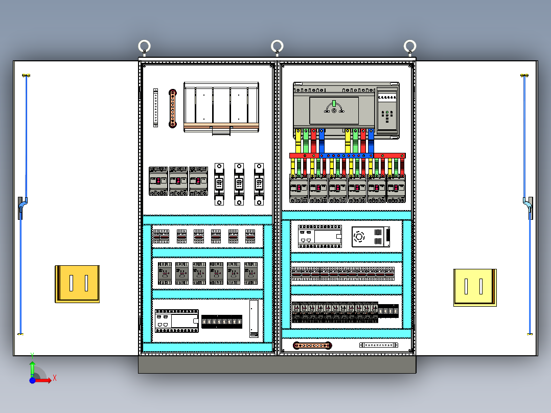 双柜组装刀开关双电源软启动plc控制柜前视图