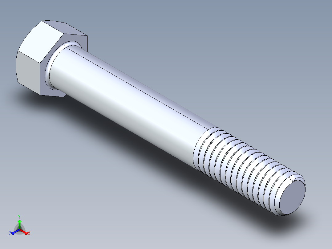 UNC 六角螺栓-Hex Bolt 0.4375-14 x 3正等轴测图