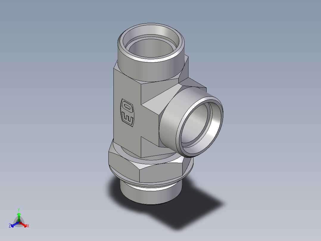 卡套式工业通用硬管接头EO_Adjustable_locknut_run_tee_LEE28LROMDCF正等轴测图
