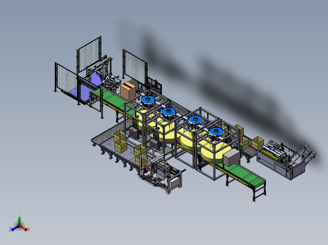 食品装箱码垛设备自动化流水线sw20正等轴测图