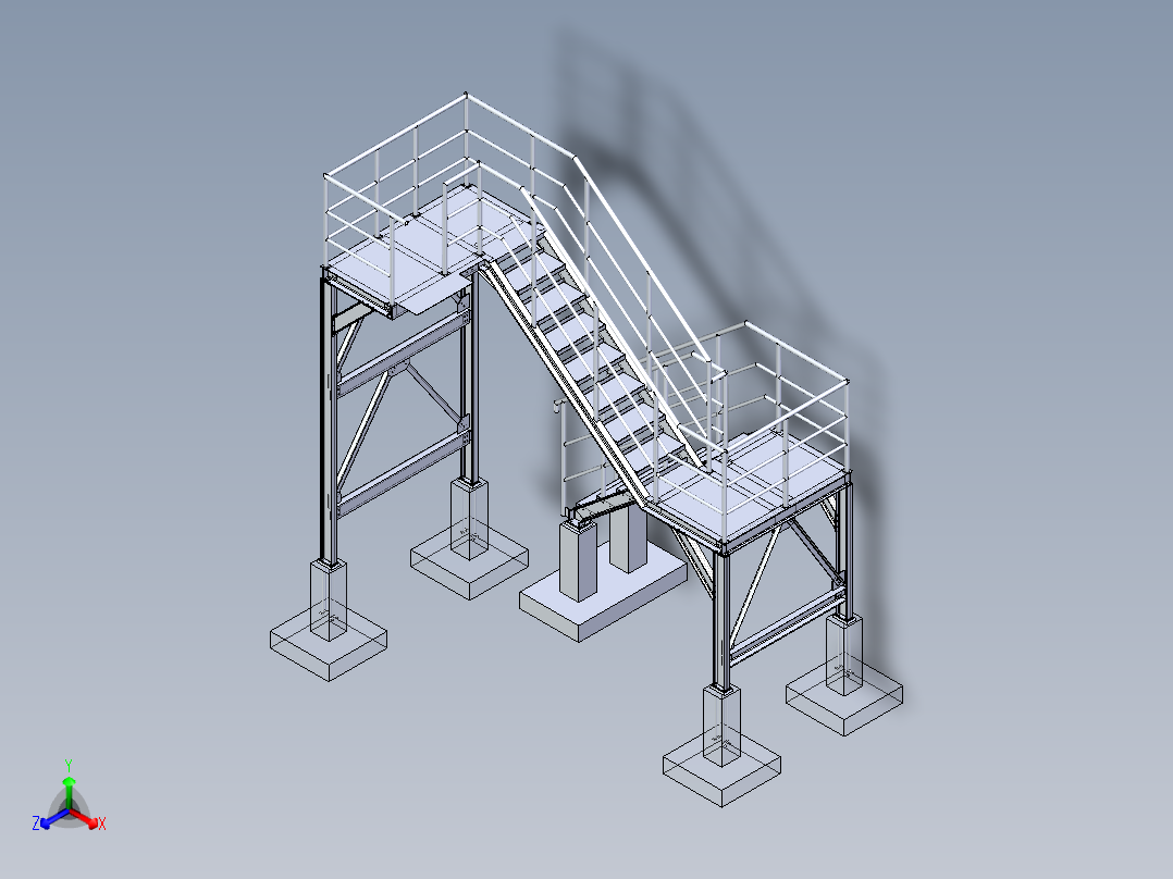 工业楼梯操作平台正等轴测图