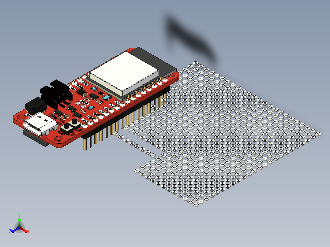 带引脚的 Sparkfun Thing Plus ESP32-C6正等轴测图
