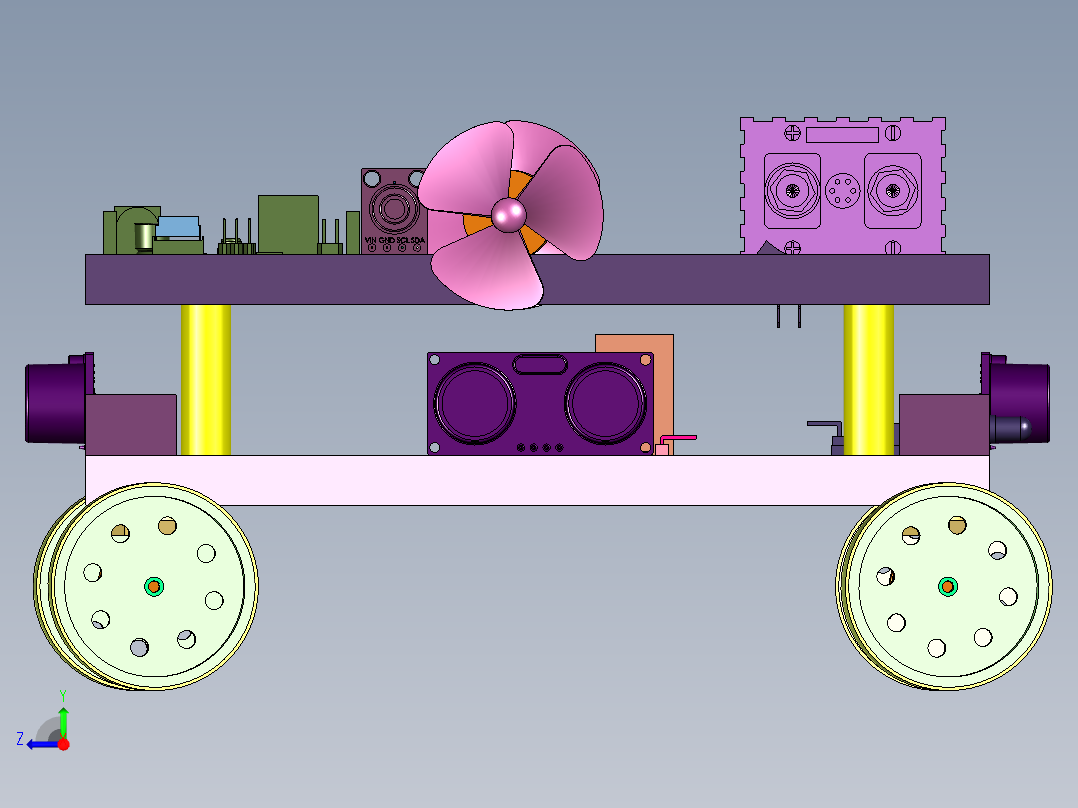 差速四驱电动小车右视图