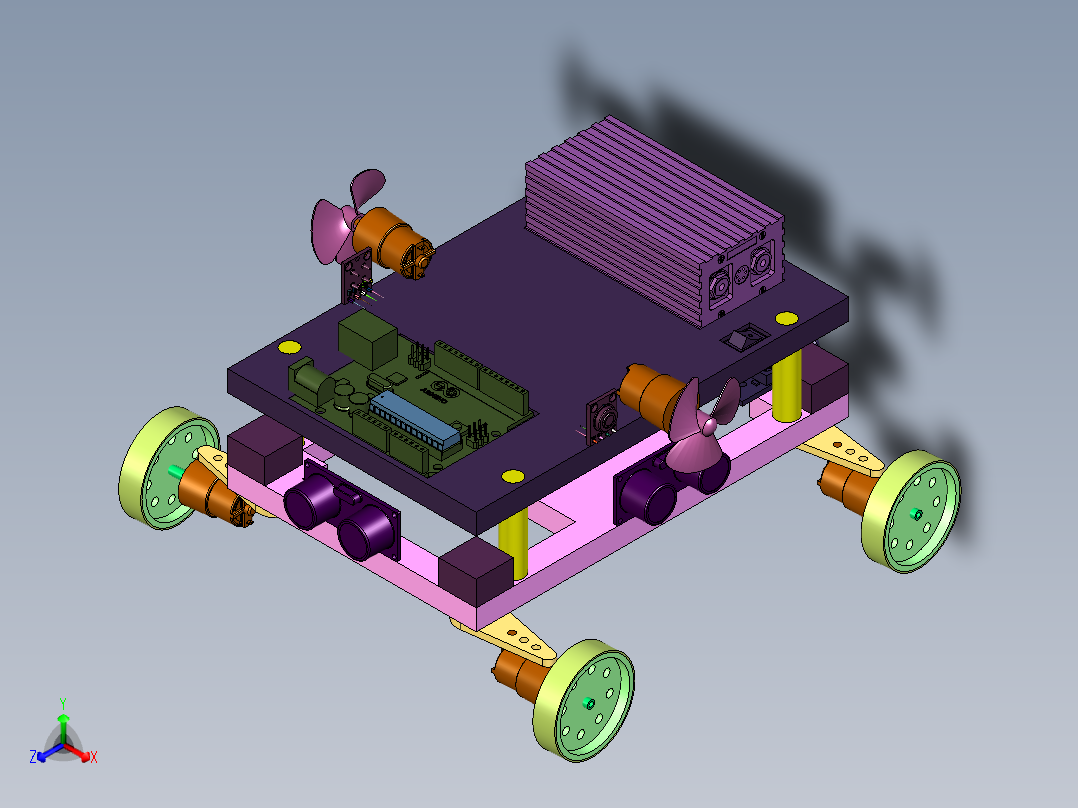 差速四驱电动小车正等轴测图