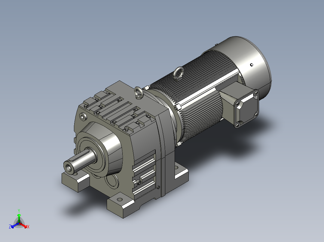 R97底脚轴伸式安装斜齿轮减速机-R97-YVB75-4P-132M-M1正等轴测图