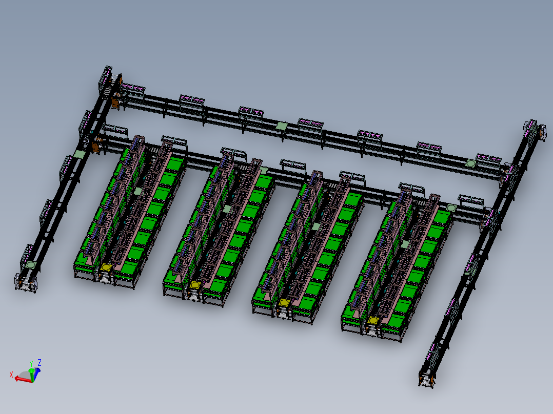 大型双层倍速链线体3D图纸 G146 非标自动化设备3D图纸3D模型