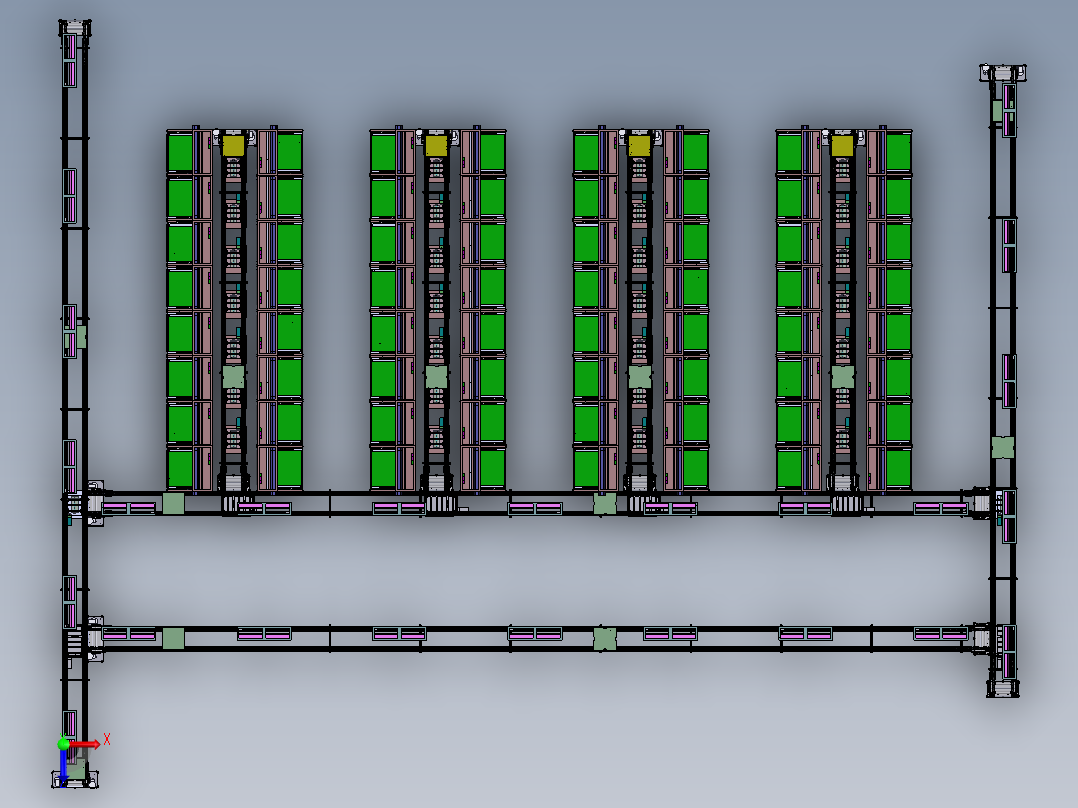 大型双层倍速链线体3D图纸 G146 非标自动化设备3D图纸3D模型俯视图