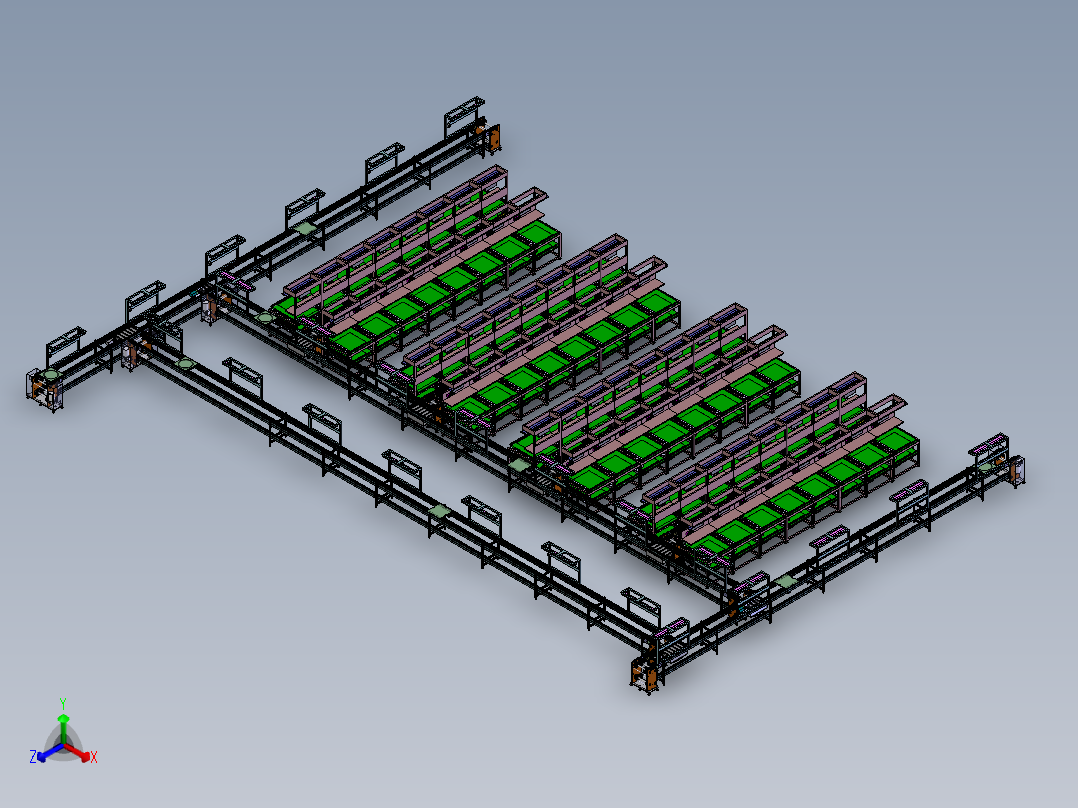 大型双层倍速链线体3D图纸 G146 非标自动化设备3D图纸3D模型正等轴测图