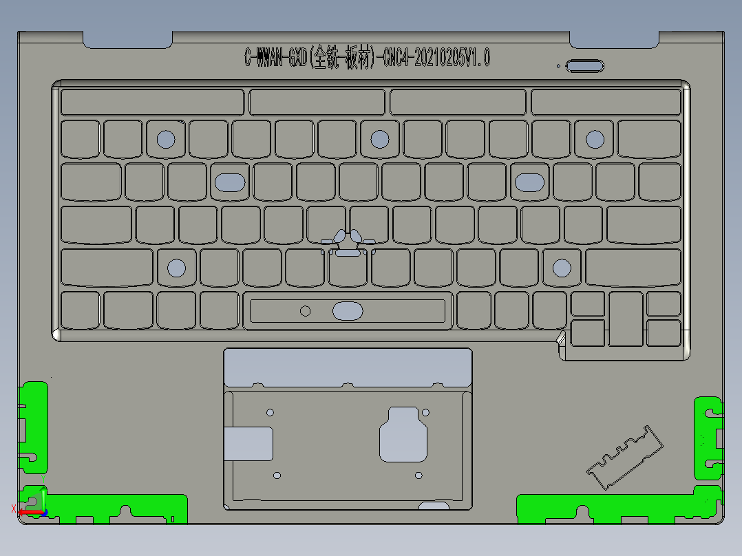 包胶版笔记本外壳铣内腔程序模型后视图