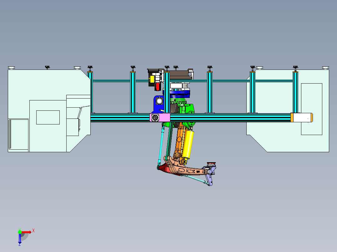 一拖四机床上下料工作站设计俯视图