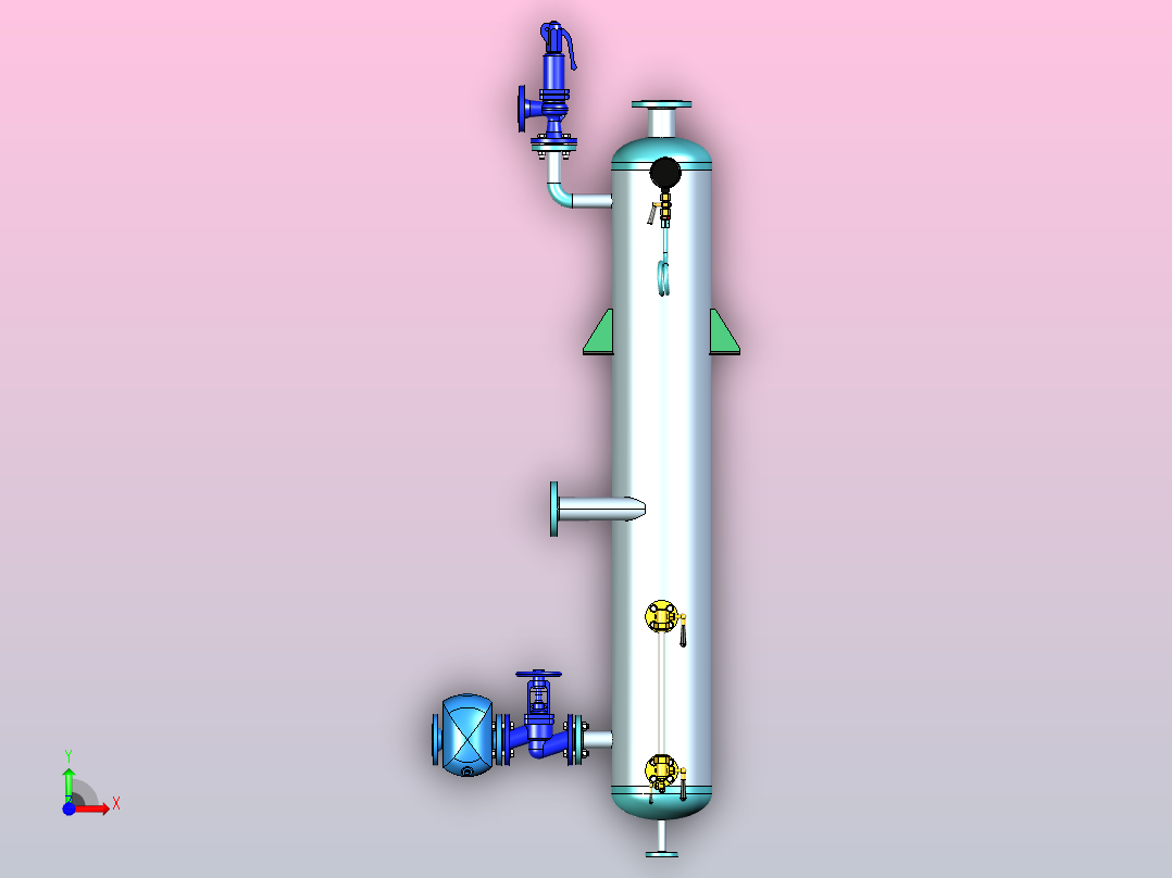 排污分离器-旋风型，设计用于在将蒸汽锅炉吹成蒸汽和水时，由于水切向进入分离器而产生的离心力的作用，将蒸汽-水混合物分离前视图