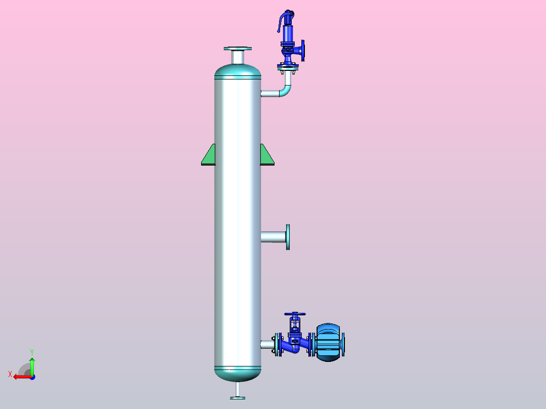 排污分离器-旋风型，设计用于在将蒸汽锅炉吹成蒸汽和水时，由于水切向进入分离器而产生的离心力的作用，将蒸汽-水混合物分离后视图