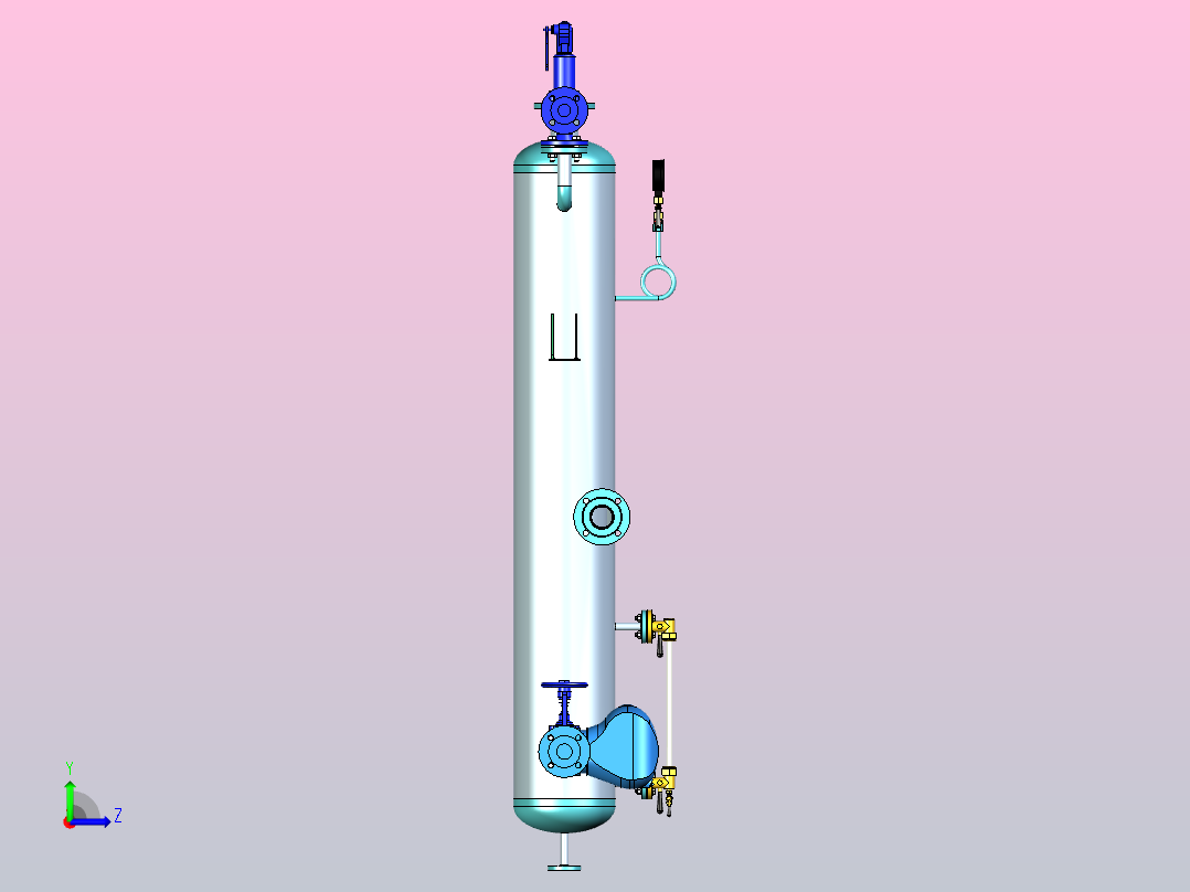 排污分离器-旋风型，设计用于在将蒸汽锅炉吹成蒸汽和水时，由于水切向进入分离器而产生的离心力的作用，将蒸汽-水混合物分离左视图