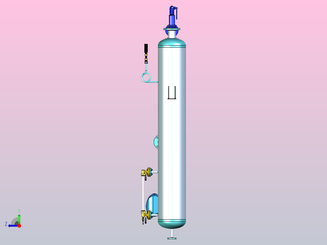 排污分离器-旋风型，设计用于在将蒸汽锅炉吹成蒸汽和水时，由于水切向进入分离器而产生的离心力的作用，将蒸汽-水混合物分离右视图