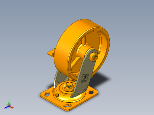 江龙脚轮_铸铁PU边刹轮重型脚轮6×2正等轴测缩略图
