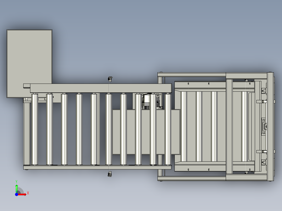 链条提升机循环滚筒输送线3d图纸 循环双层动力滚筒输送线3D模型前视图