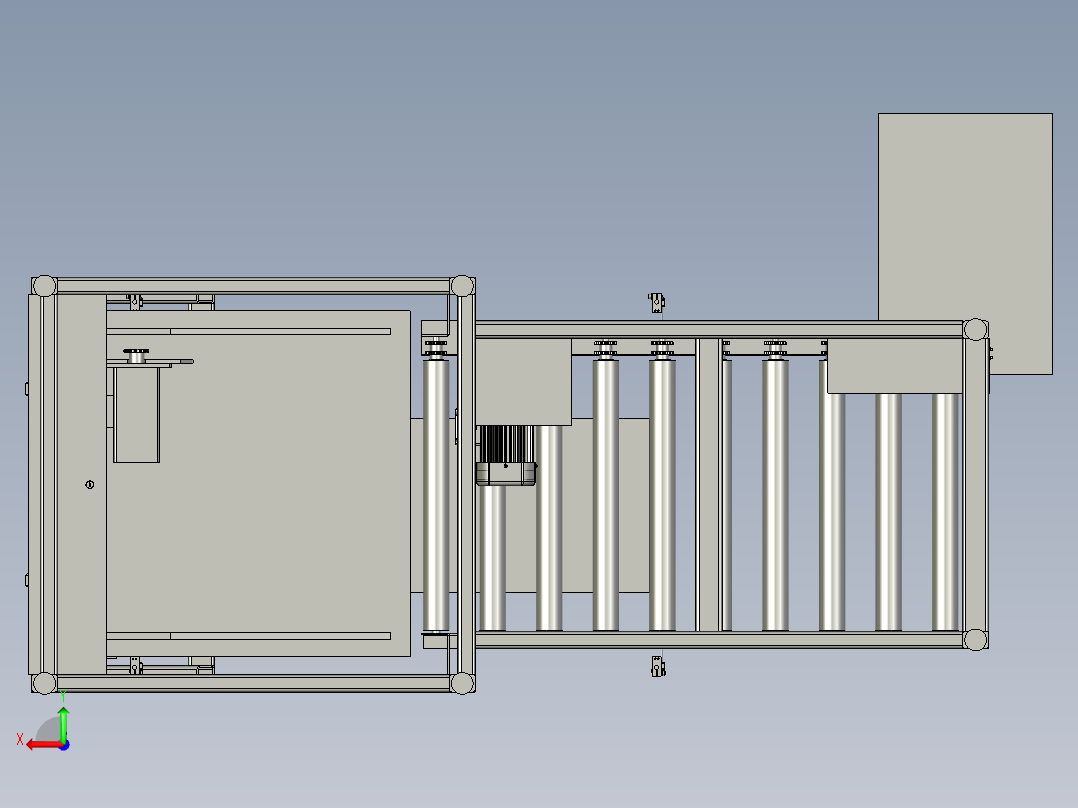 链条提升机循环滚筒输送线3d图纸 循环双层动力滚筒输送线3D模型后视图