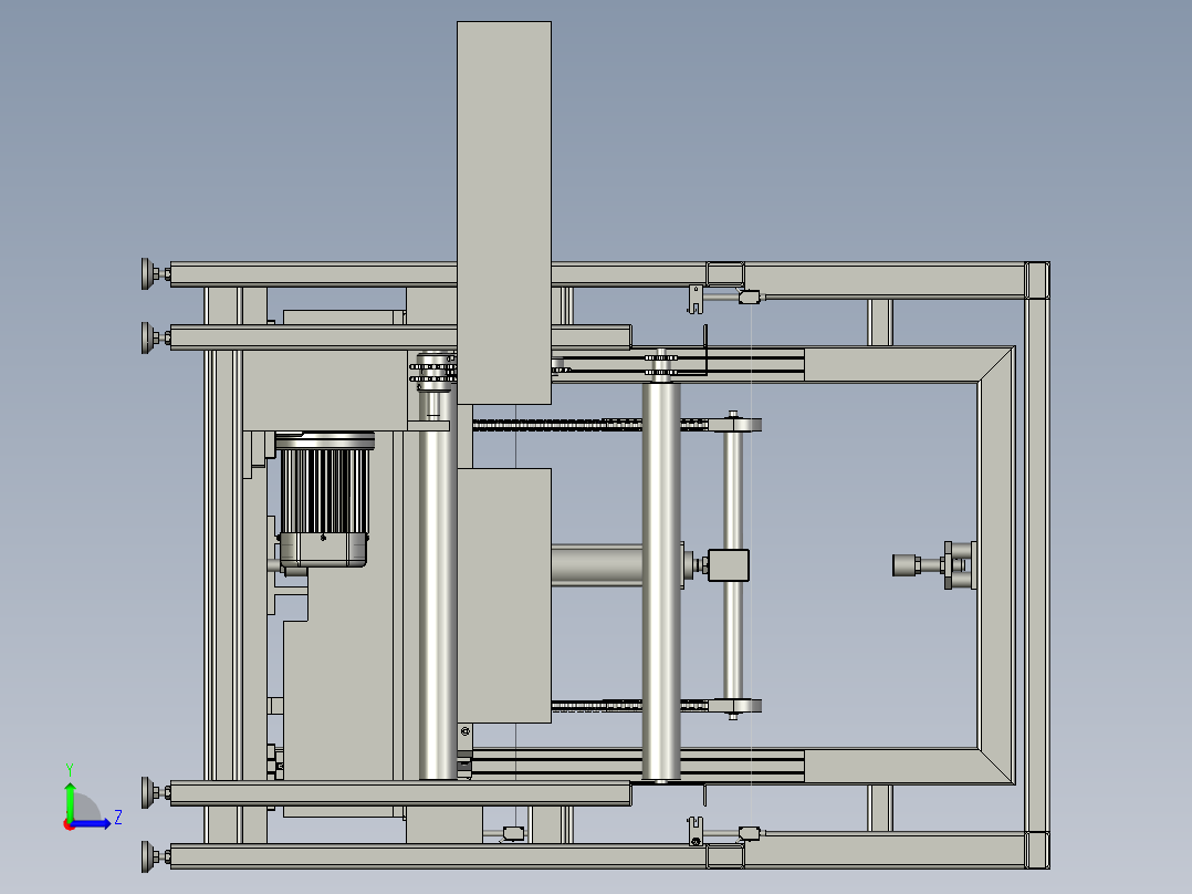 链条提升机循环滚筒输送线3d图纸 循环双层动力滚筒输送线3D模型左视图