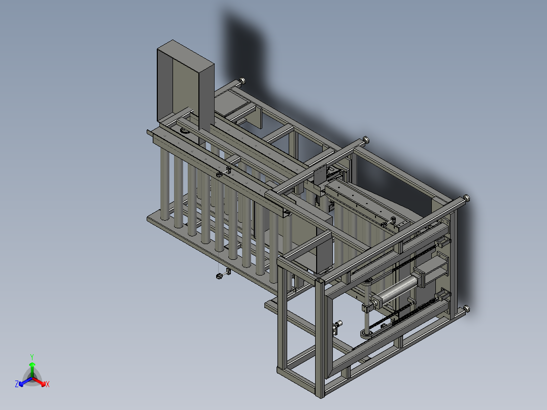 链条提升机循环滚筒输送线3d图纸 循环双层动力滚筒输送线3D模型正等轴测图