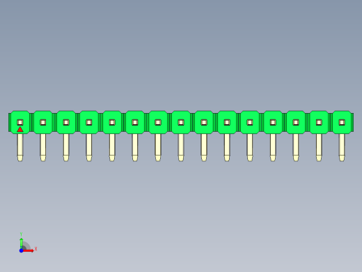 彩色公排针 100mil 2.54mm 系列-DS1022_green_1x15p_100mil_TypeD_rev1.0前视缩略图