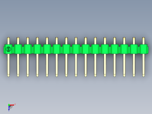 彩色公排针 100mil 2.54mm 系列-DS1022_green_1x15p_100mil_TypeD_rev1.0俯视缩略图