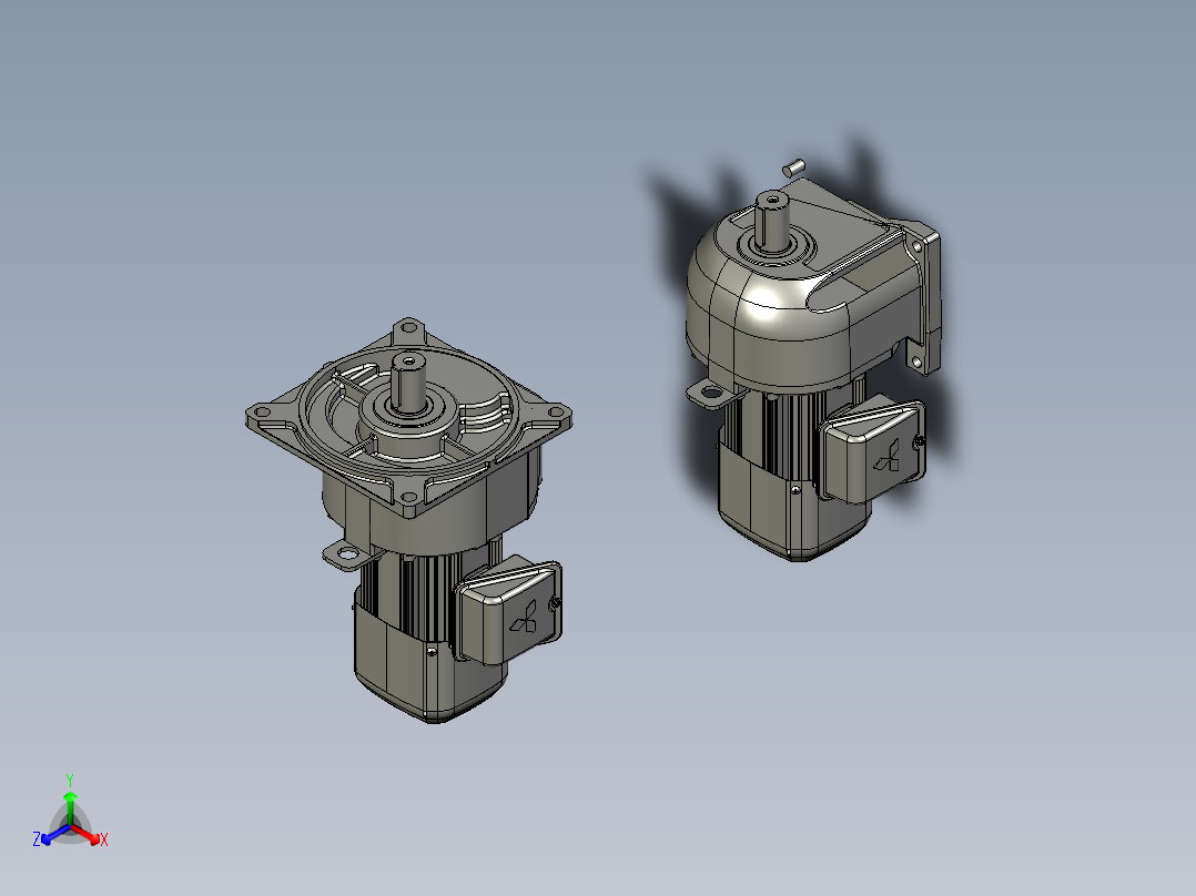 2款带制动器的齿轮电机正等轴测图