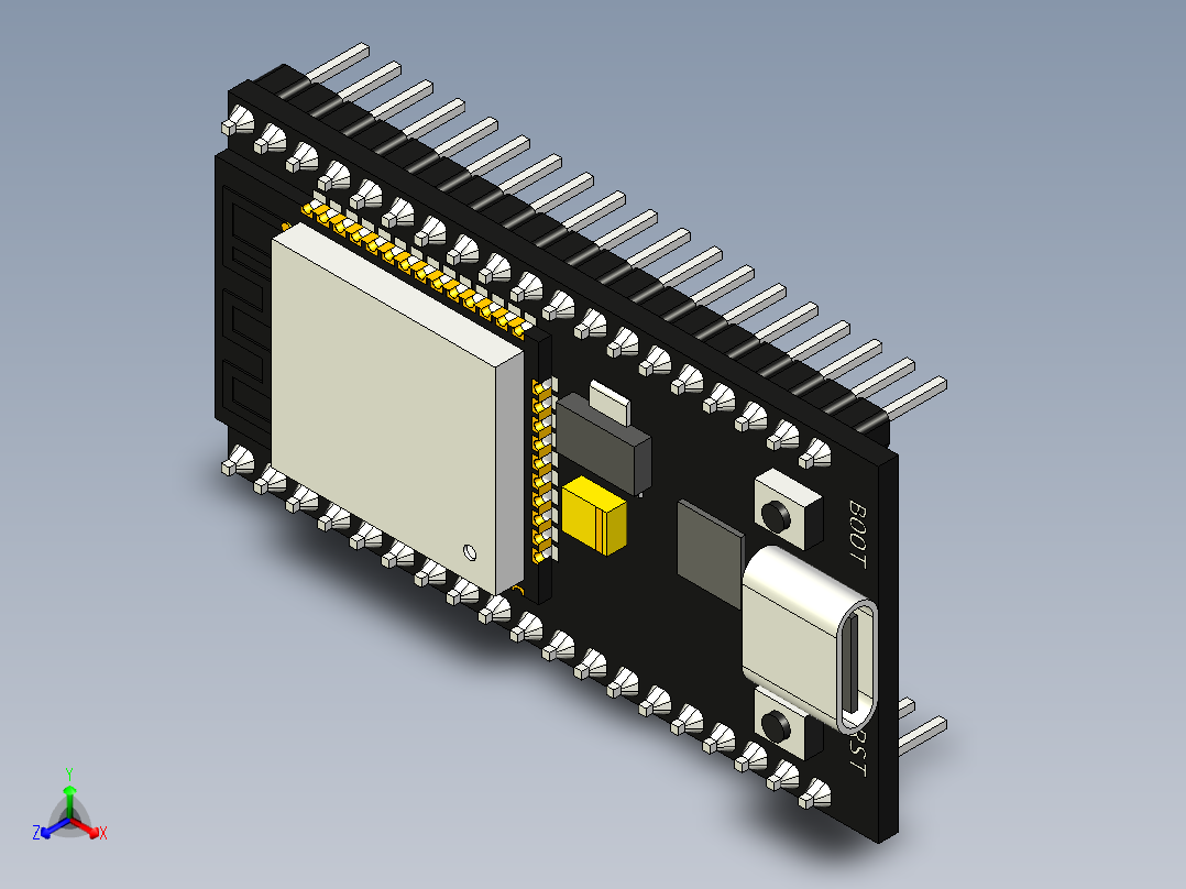 NodeMCU-32S usb接口开发板正等轴测图
