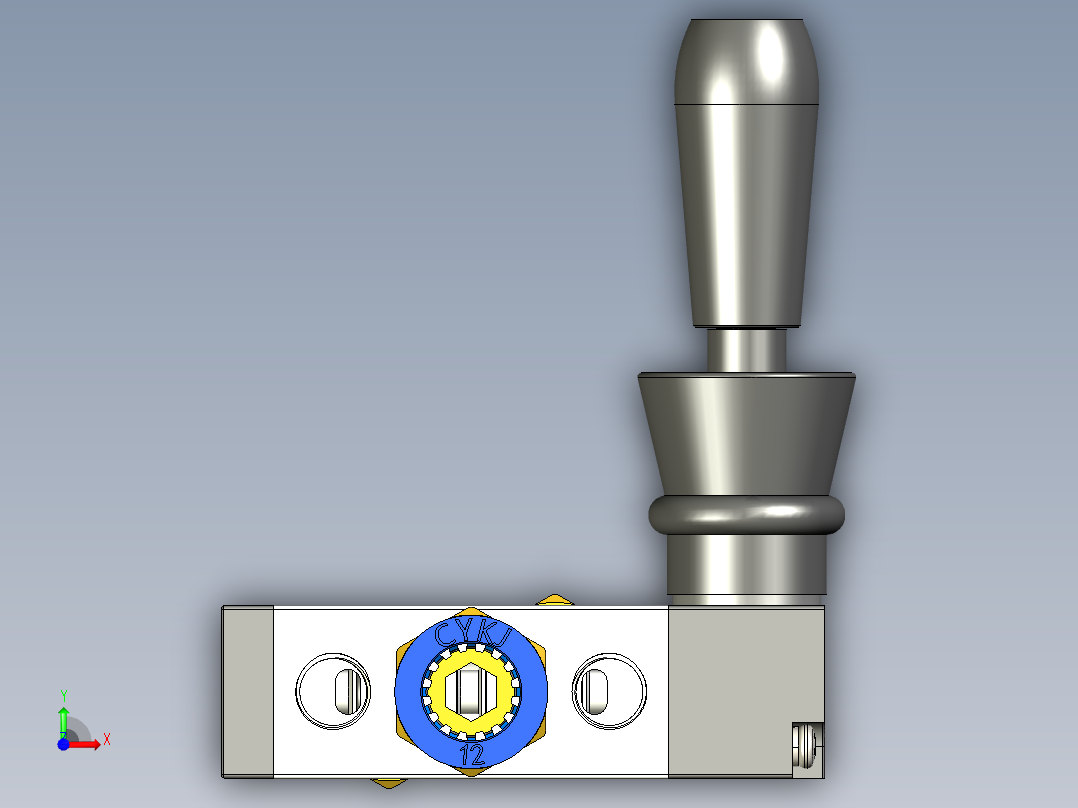 两位五通气路开关手动机械阀（手扳阀）前视图