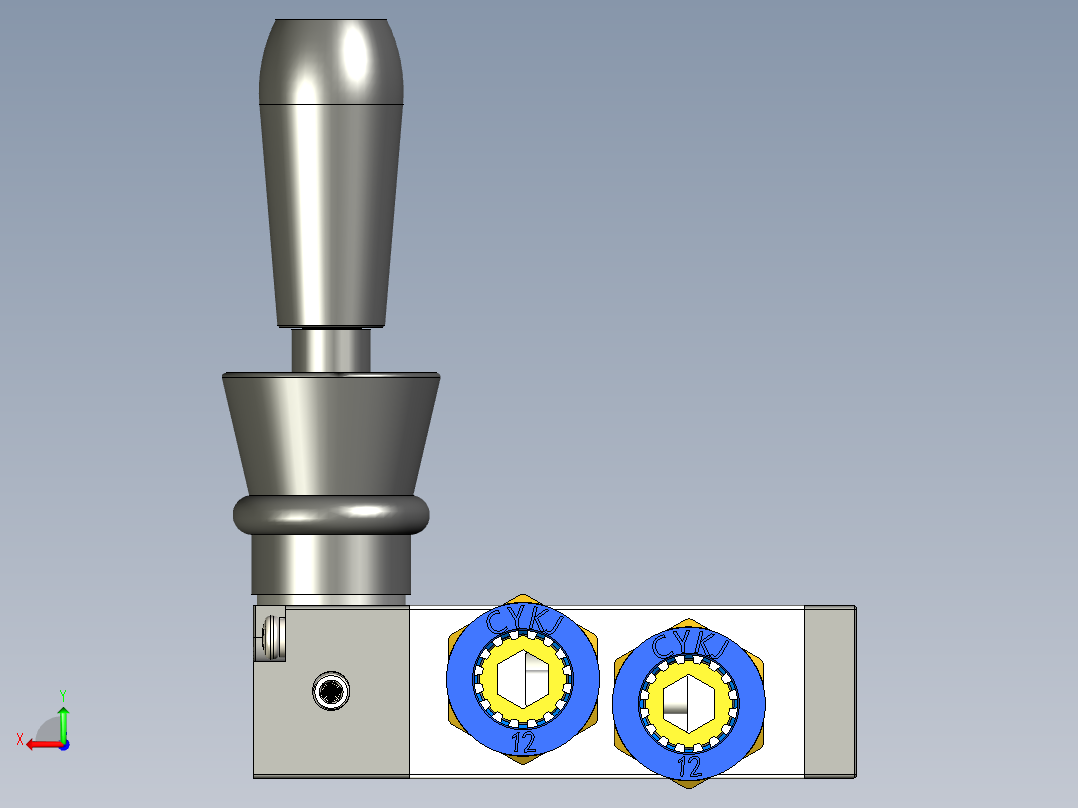 两位五通气路开关手动机械阀（手扳阀）后视图