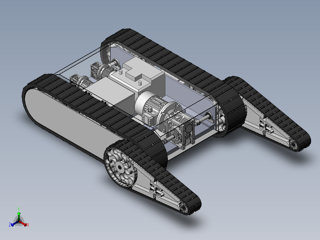 双摇臂履带底盘sw16可编辑正等轴测图