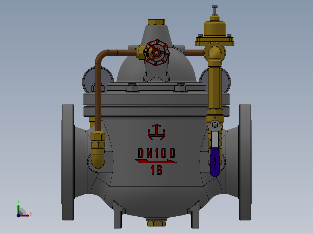 水力控制阀装配体3D模型前视图