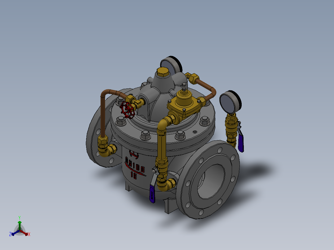 水力控制阀装配体3D模型正等轴测图